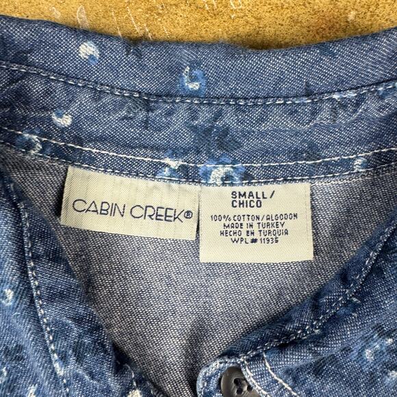 Vintage Cabin Creek Women’s Denim Floral Button Up Blue Ruffle‎ Cottagecore S - Picture 5 of 9